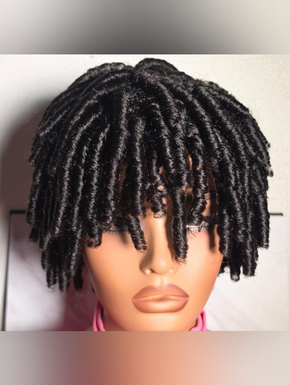 Black Short Curly Faux Locs Wig - Women Hair